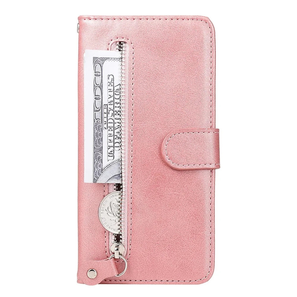 Zipper Wallet Case for TECNO Spark Go 2025 / Spark Go 1 / Pop 9 4G Calf Texture Leather Phone Cover - Pink - 7