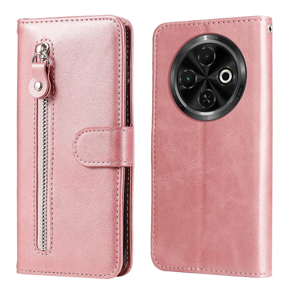 For TECNO Spark 30C 4G Case Zipper Wallet Calf Texture PU Leather Phone Cover - Pink - 1