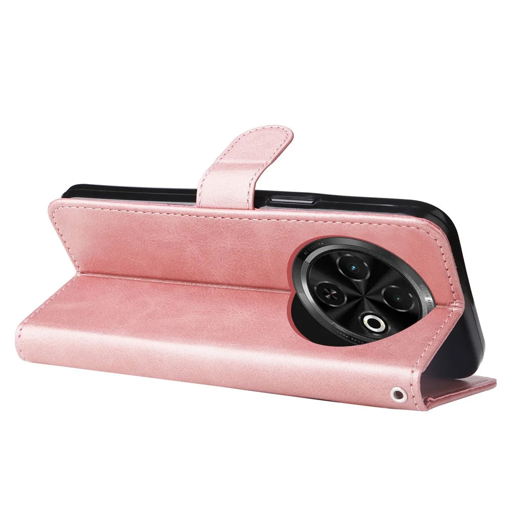 For TECNO Spark 30C 4G Case Zipper Wallet Calf Texture PU Leather Phone Cover - Pink - 3