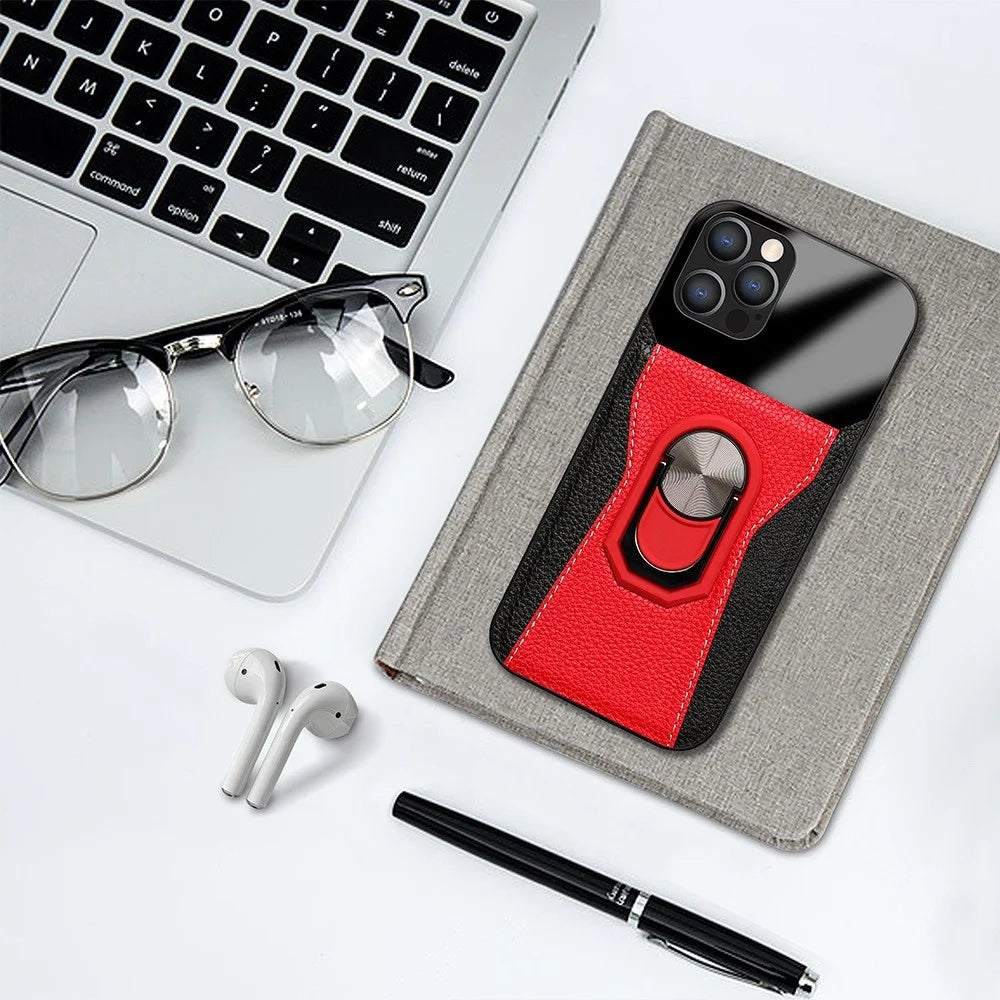 For iPhone 13 Pro Max 6.7 inch Litchi Texture Anti-scratch PU Leather+Hard PC+TPU Kickstand Phone Cover Phone Shell - Red - 2