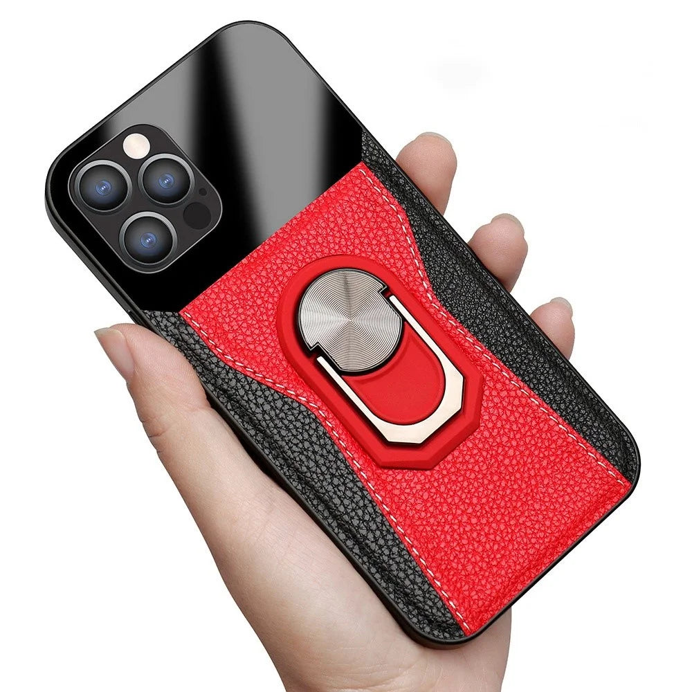 For iPhone 13 Pro Max 6.7 inch Litchi Texture Anti-scratch PU Leather+Hard PC+TPU Kickstand Phone Cover Phone Shell - Red - 3