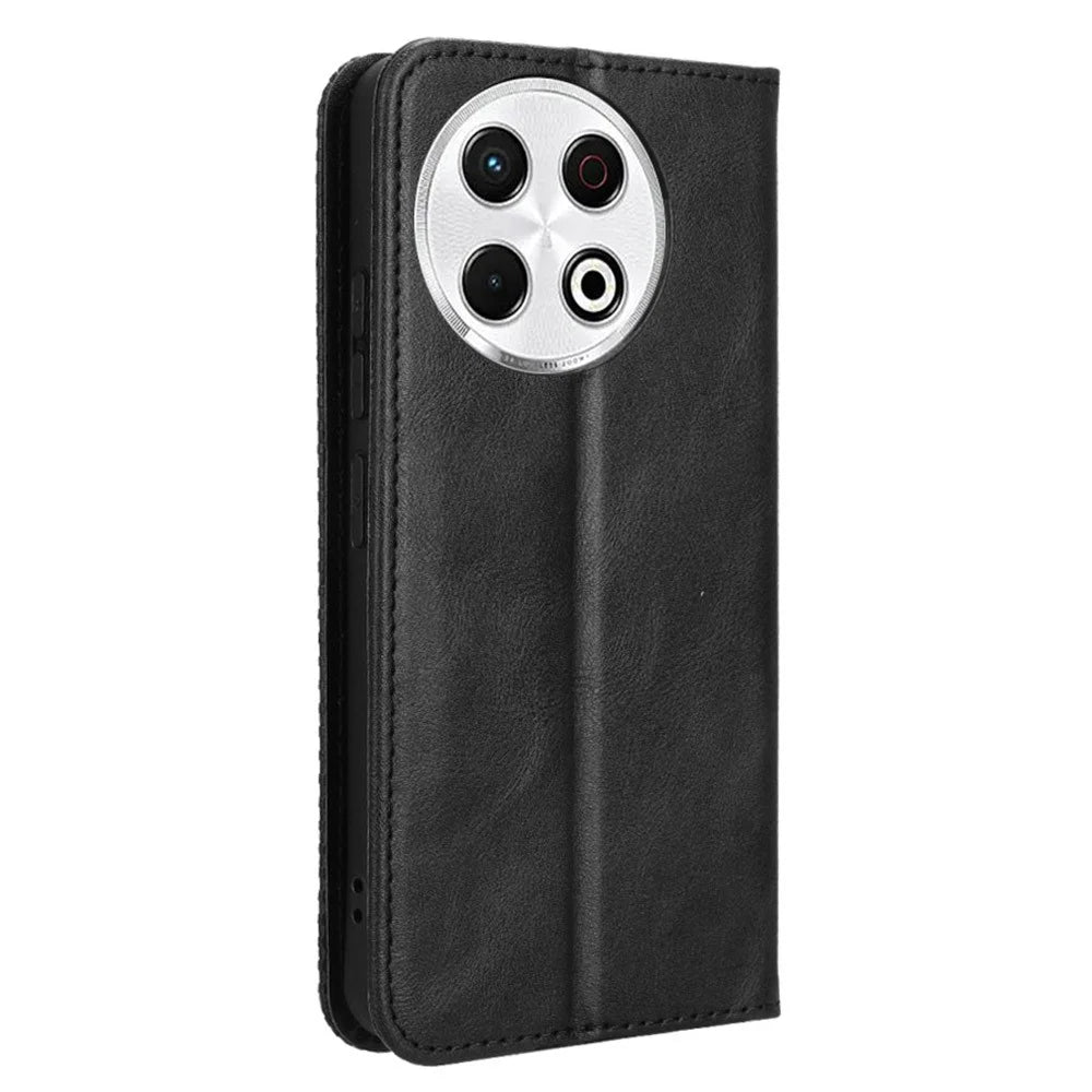 For TECNO Spark 30 Pro 4G KL7 Leather Case Wallet Stand Retro Texture Phone Cover - Black - 7