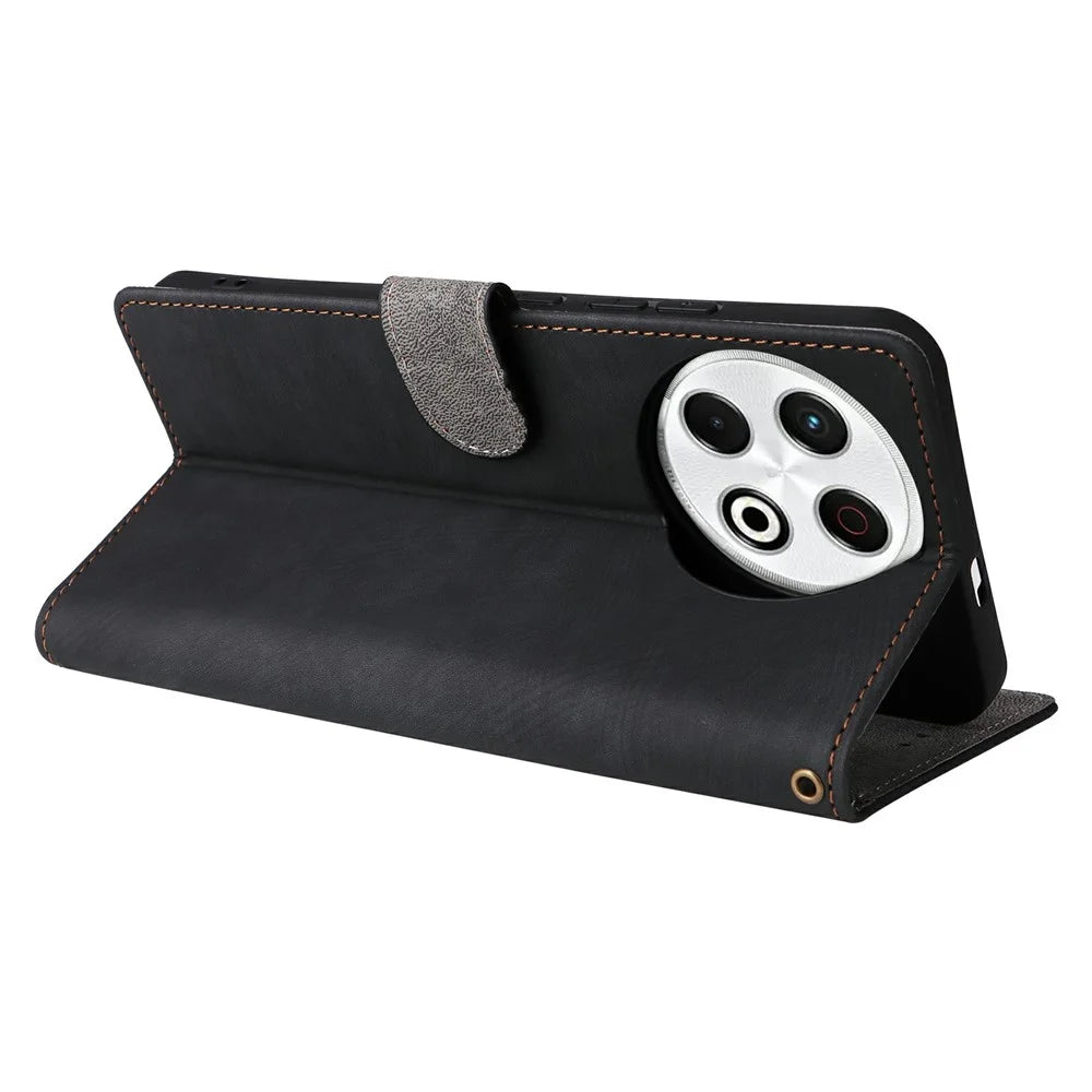 For TECNO Spark 30 Pro 4G KL7 Wallet Phone Case RFID Blocking PU Leather Flip Cover Stand View - Black - 4