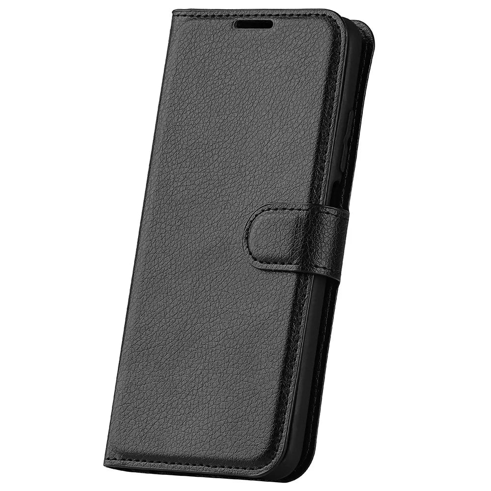 For Samsung Galaxy S25 Case Litchi Texture Shockproof Leather Wallet Phone Cover - Black - 6