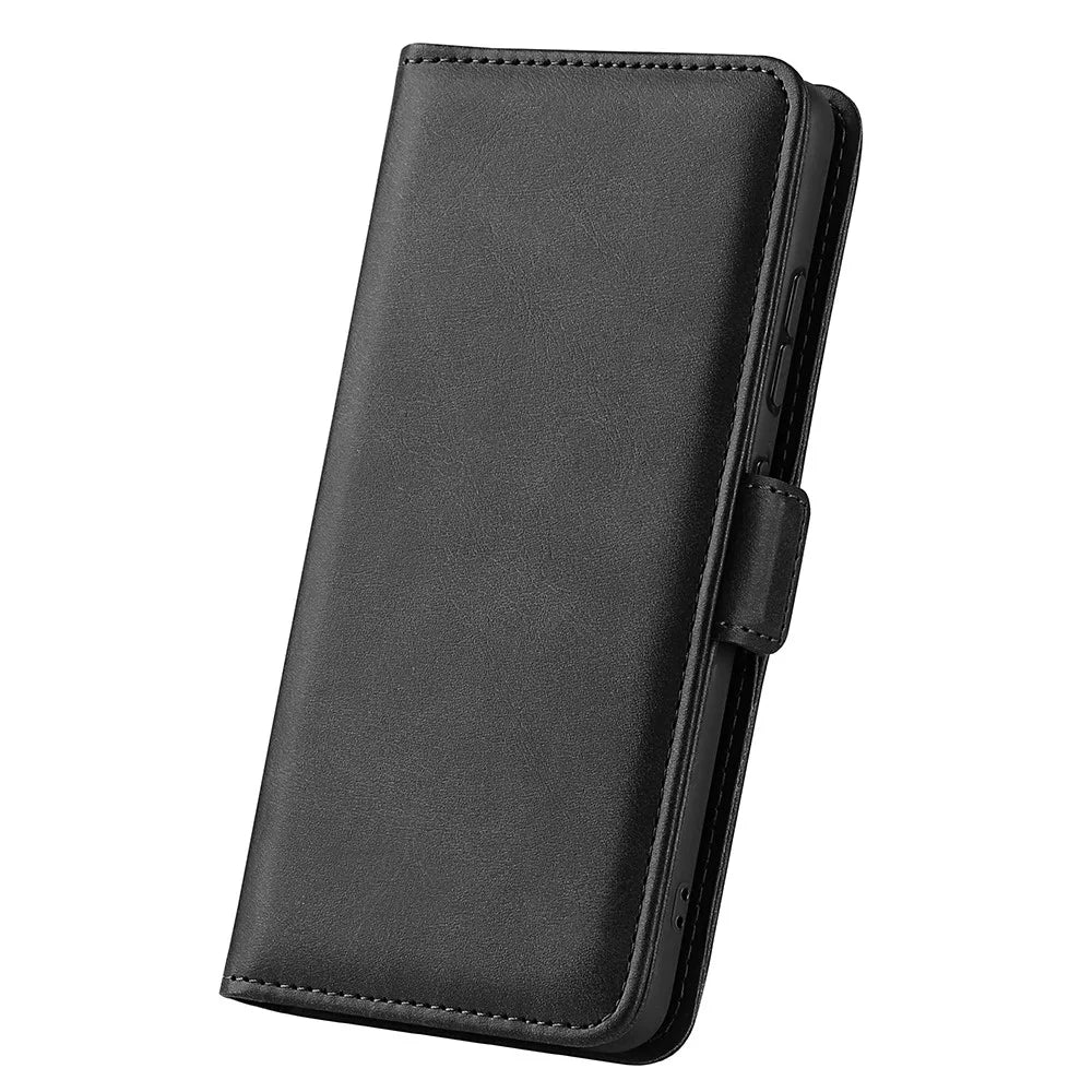 For Samsung Galaxy S25 Stand Case Calf Texture Leather Wallet Phone Cover - Black - 6