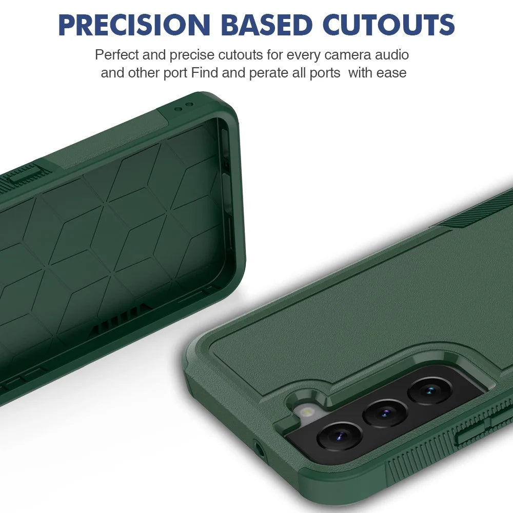 For Samsung Galaxy S22 5G Case 2-in-1 PC+TPU Shockproof Phone Cover - Dark Green - 2