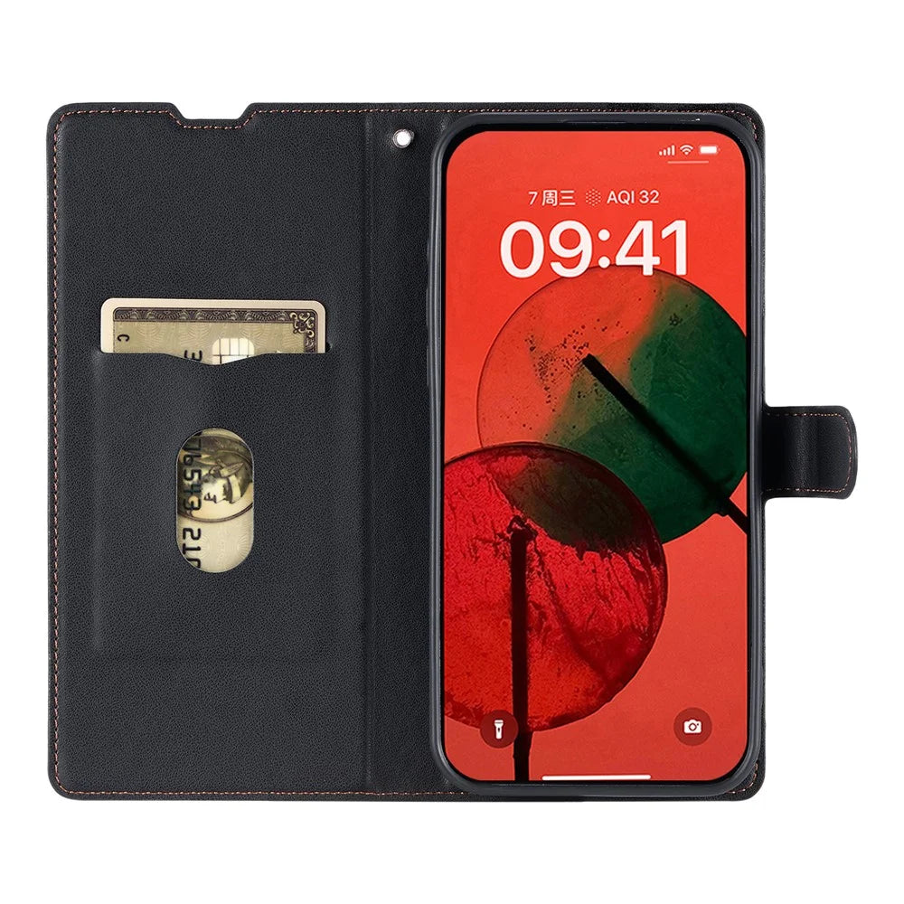 For Samsung Galaxy S25 Ultra Case Dots Imprinted PU Leather Flip Phone Cover with Card Slot, Strap - Black - 2