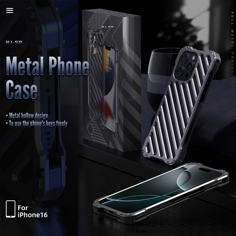 R-JUST RJ-50 For iPhone 16 Aluminum Alloy Armor Case Hollow Shockproof Back Cover - 2