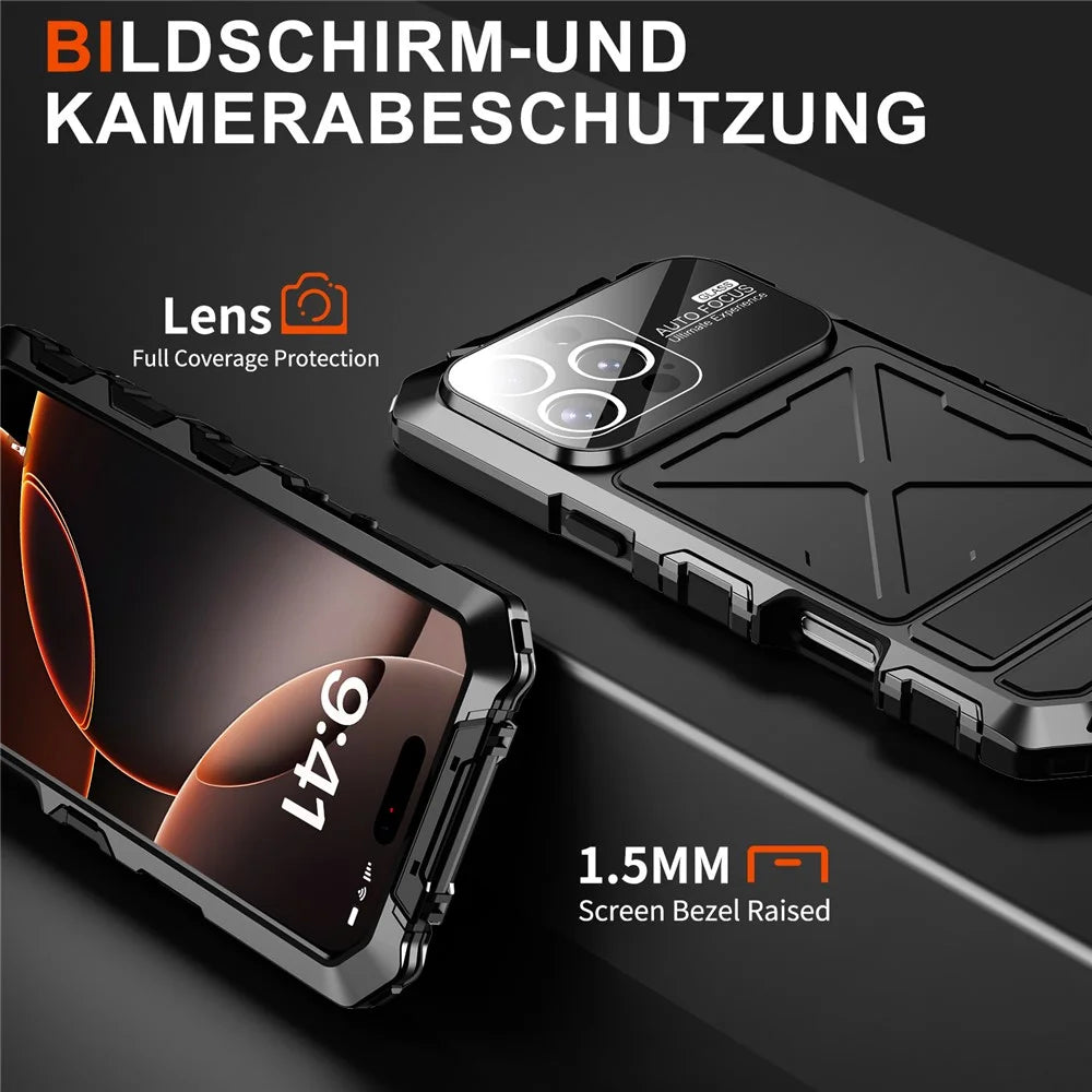 R-JUST RJ09-1 For iPhone 16 Pro Case Silicone+Aluminium Alloy Phone Cover with Screen Film - Black - 4