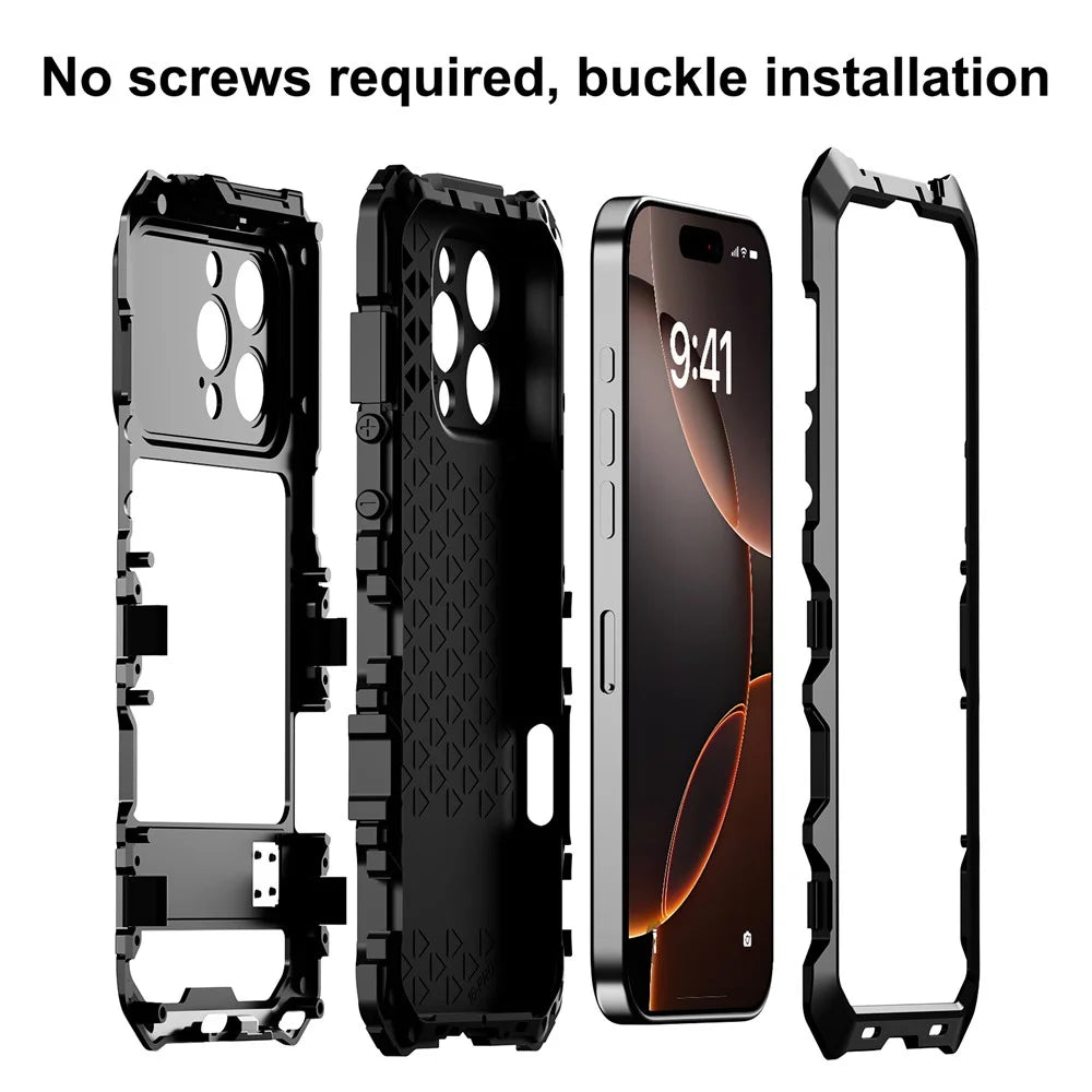 R-JUST RJ09-1 For iPhone 16 Pro Case Silicone+Aluminium Alloy Phone Cover with Screen Film - Black - 6