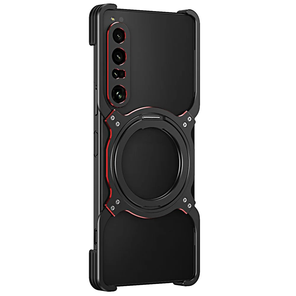 For Sony Xperia 1 IV 5G Kickstand Case Metal Bumper Magnetic Phone Cover - Black / Red - 1