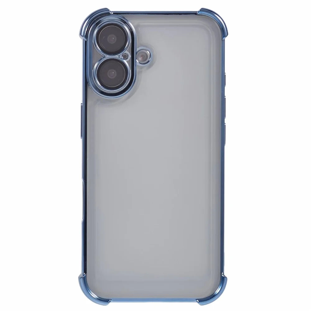 For iPhone 16 Case Reinforced Corners Glitter TPU Clear Back Cover - Blue - 3