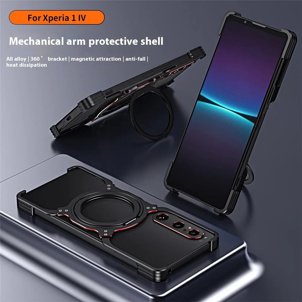 For Sony Xperia 1 V Kickstand Case Metal Bumper Magnetic Phone Cover - Black / Red - 2