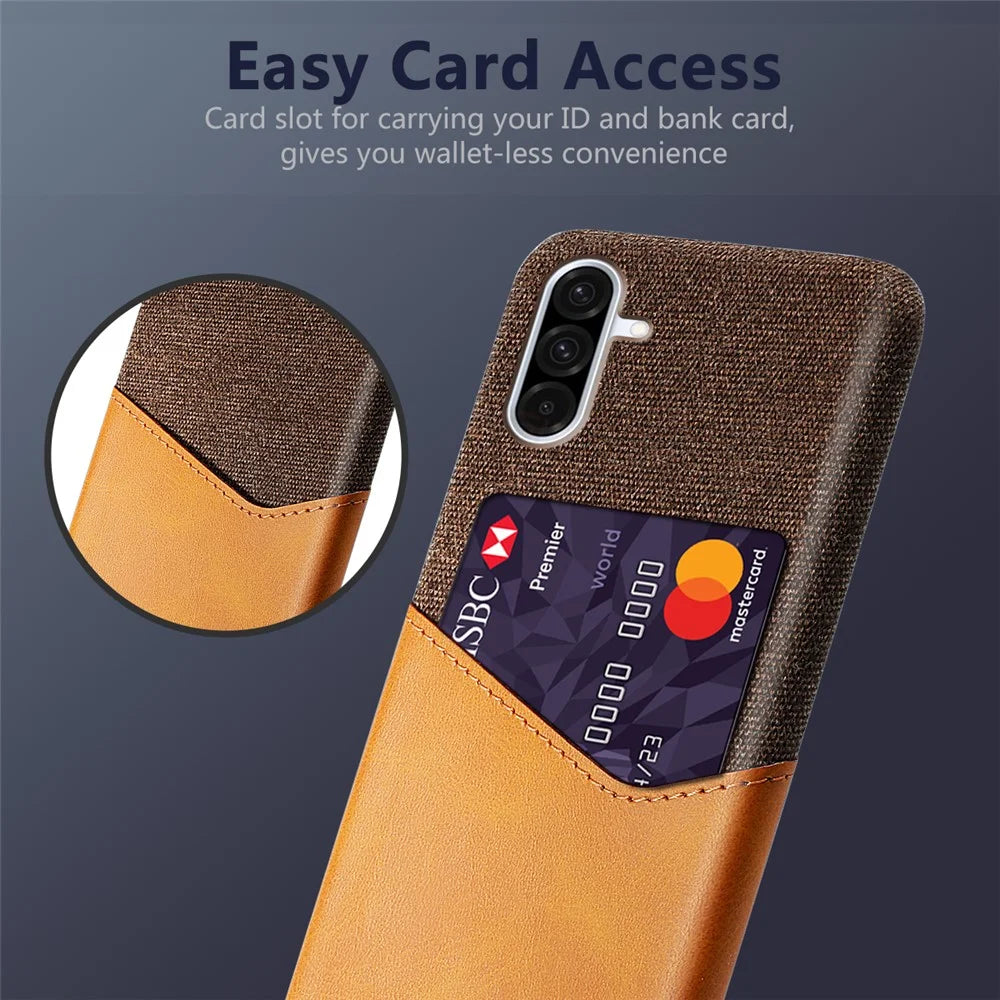 For Samsung Galaxy A36 5G Case PU Leather Cloth Texture Hard PC Phone Cover with Card Holder - Orange - 2