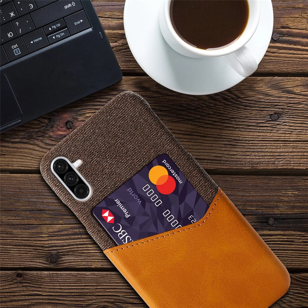 For Samsung Galaxy A36 5G Case PU Leather Cloth Texture Hard PC Phone Cover with Card Holder - Orange - 4