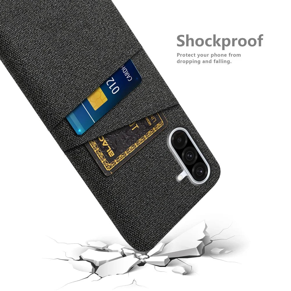 For Samsung Galaxy A36 5G Case Cloth + Hard PC Phone Cover with Dual Card Slots - Black - 4