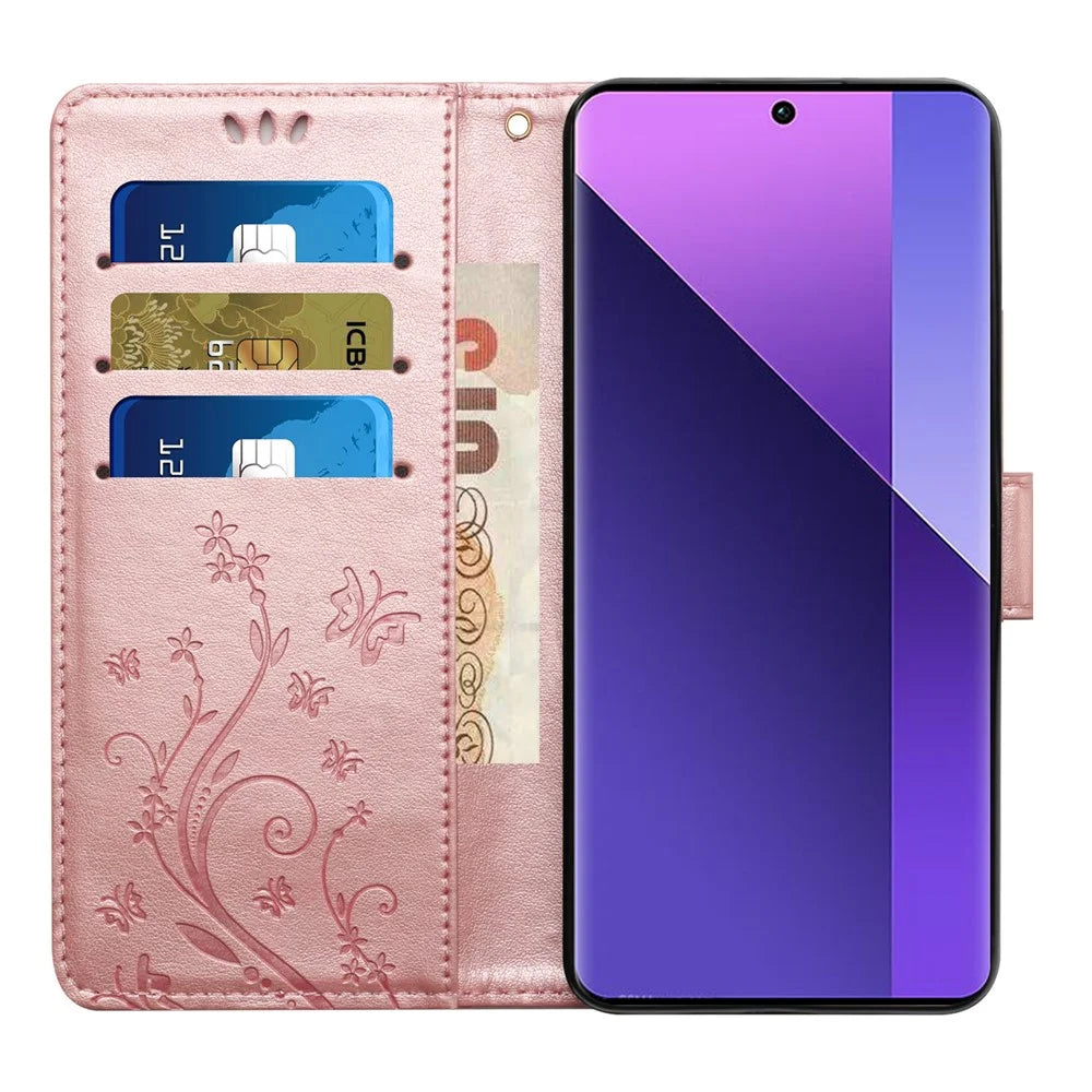 For Samsung Galaxy A36 5G Leather Wallet Case Butterfly Flower Imprinted Phone Cover with Strap - Rose Gold - 2