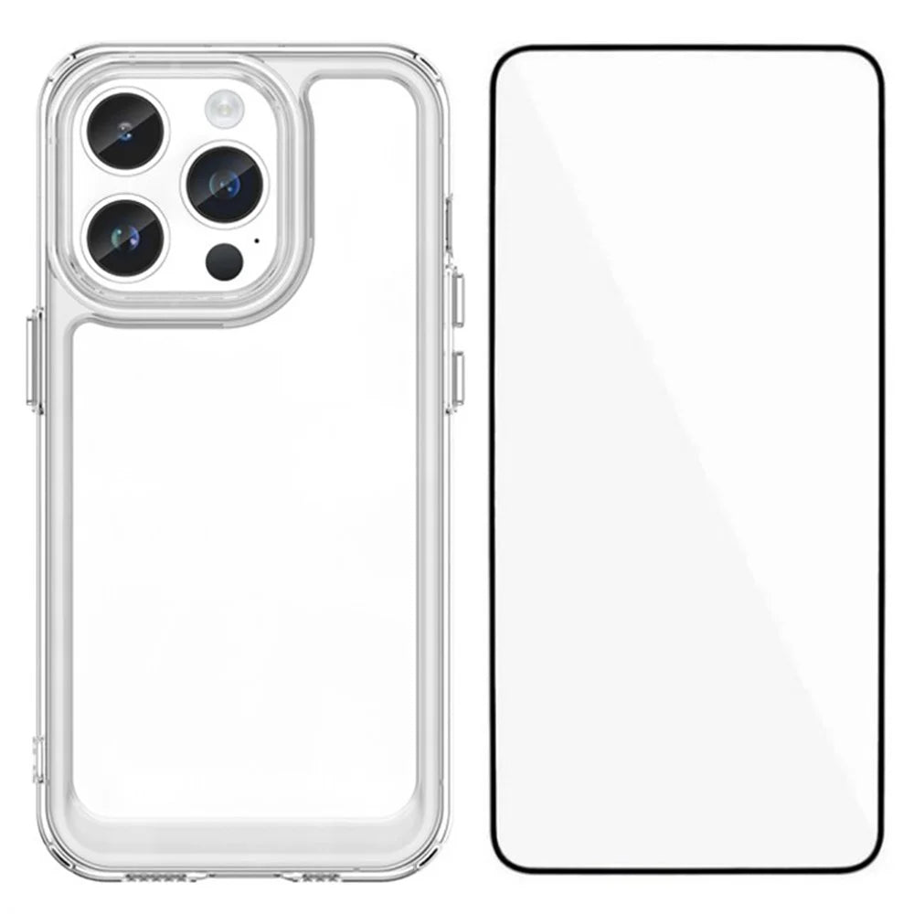 WANLONFENG MF Series for iPhone 14 Pro Max Case TPU+Acrylic Clear Phone Cover with Tempered Glass Film - 1