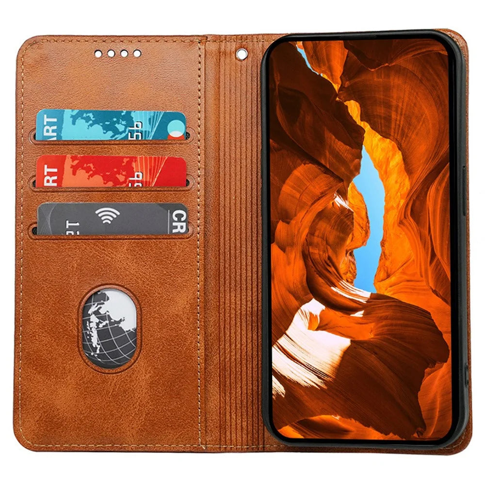 For iPhone 15 Case Hidden Magnetic Closure Calf Texture Leather Phone Cover - Yellow - 2