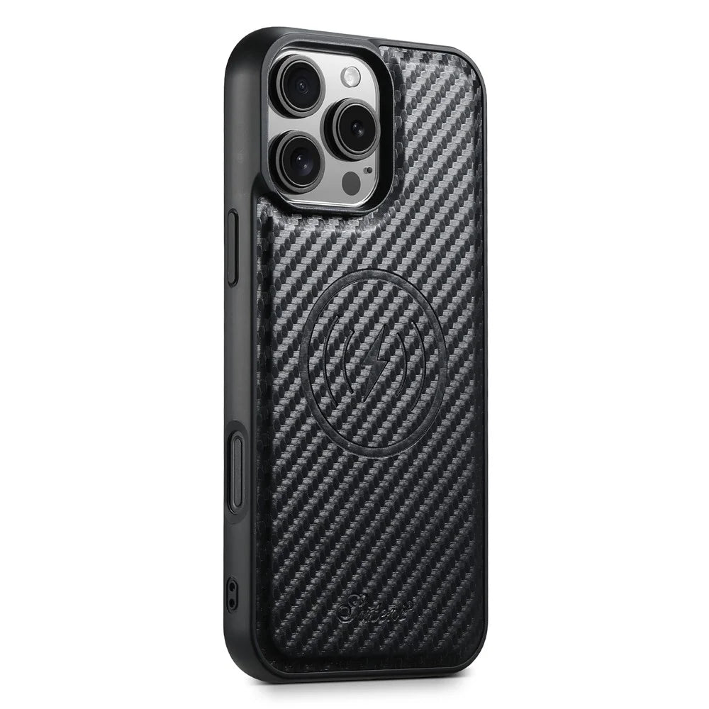 SUTENI H19 For iPhone 16 Pro Magnetic Case Carbon Fiber Texture Leather Back Cover with Card Bag - 3