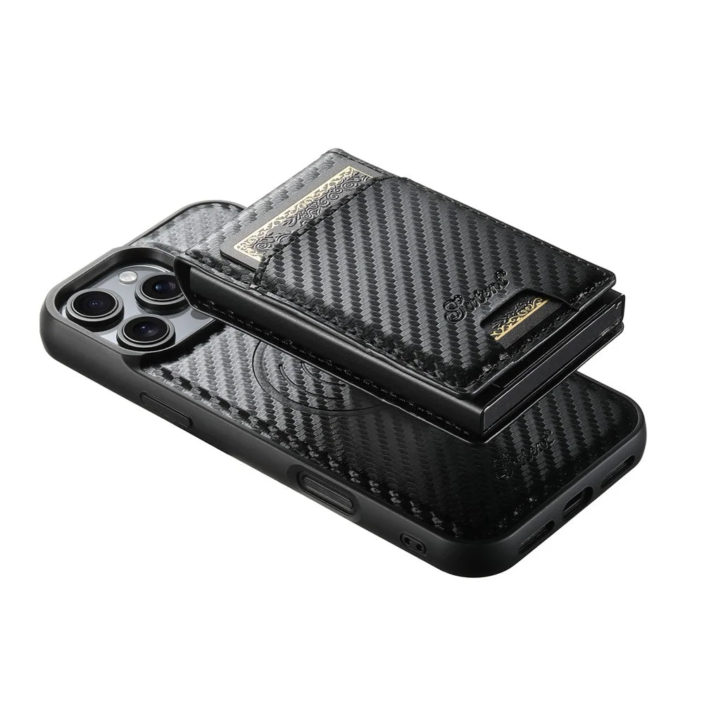 SUTENI H19 For iPhone 16 Pro Magnetic Case Carbon Fiber Texture Leather Back Cover with Card Bag - 6