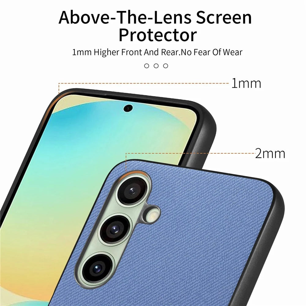 For Samsung Galaxy S24 FE Case Cloth Texture Leather+PC+TPU Anti-Drop Phone Cover - Blue - 4