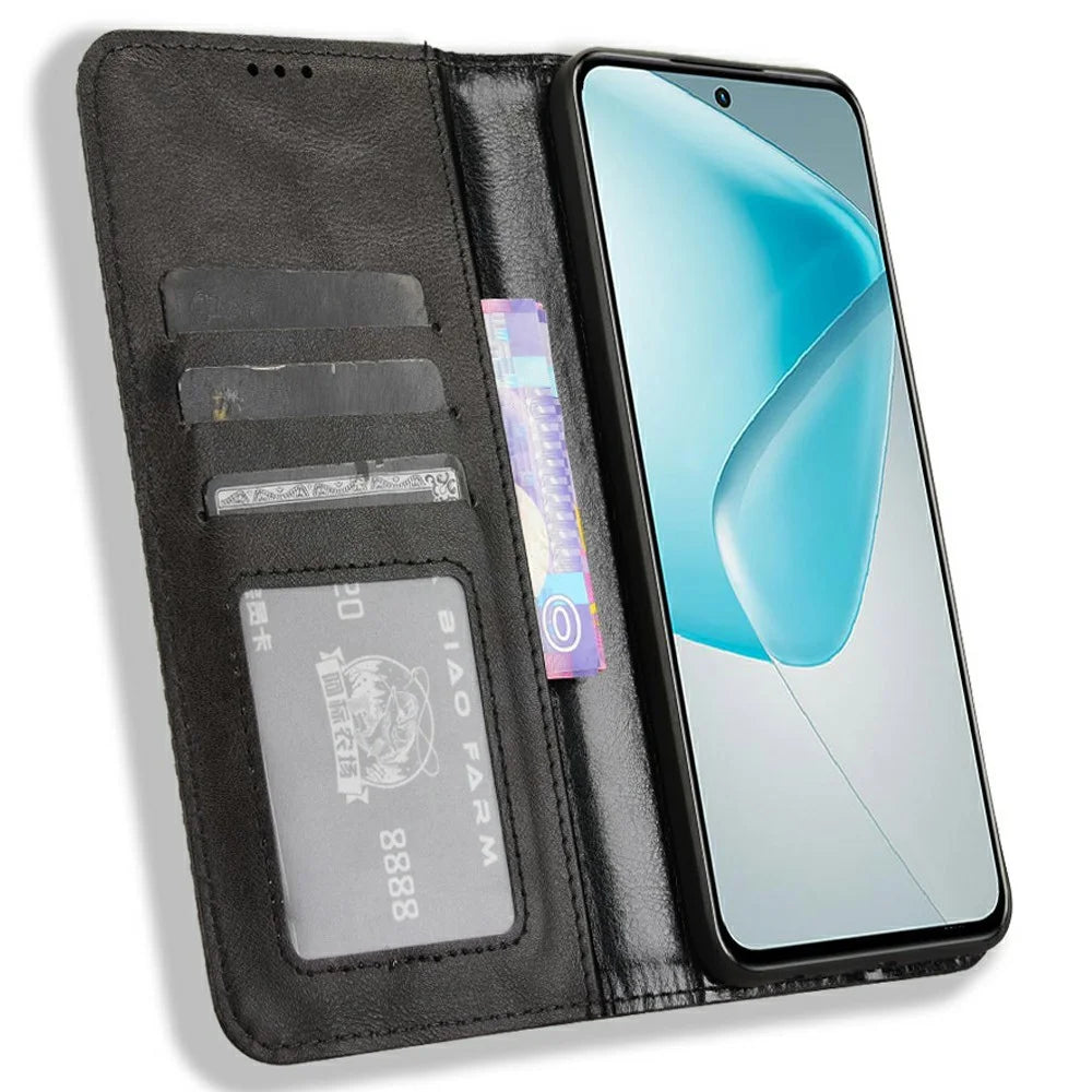 For Infinix Hot 50 Pro+ 4G X6880 Leather Case Wallet Stand Retro Texture Phone Cover - Black - 2