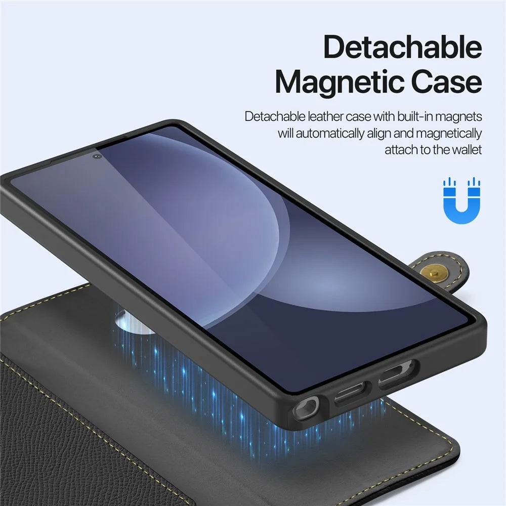 DUX DUCIS Lawa Series For Samsung Galaxy S25 Ultra Case Detachable Magnetic Cowhide Leather Cover Zipper Wallet - Black - 5