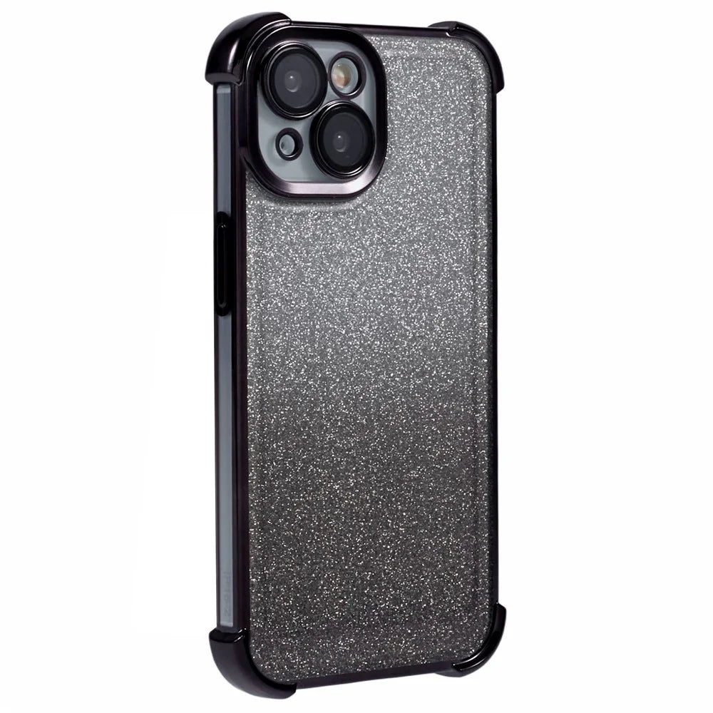 For iPhone 14 Case Glitter TPU Phone Cover Reinforced Corners - Black - 1