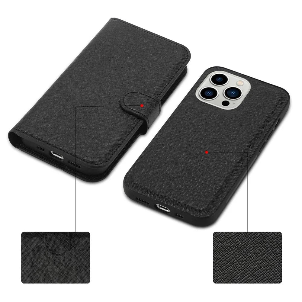 For iPhone 14 Pro Max Cross Texture Flodable Stand Leather Wallet Cover Detachable TPU Protective Case - Black - 4