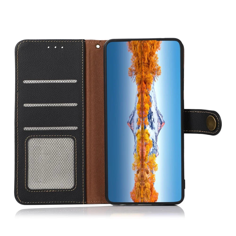 KHAZNEH For OnePlus 13 Case Genuine Cow Leather RFID Blocking Wallet Phone Cover - Black - 2