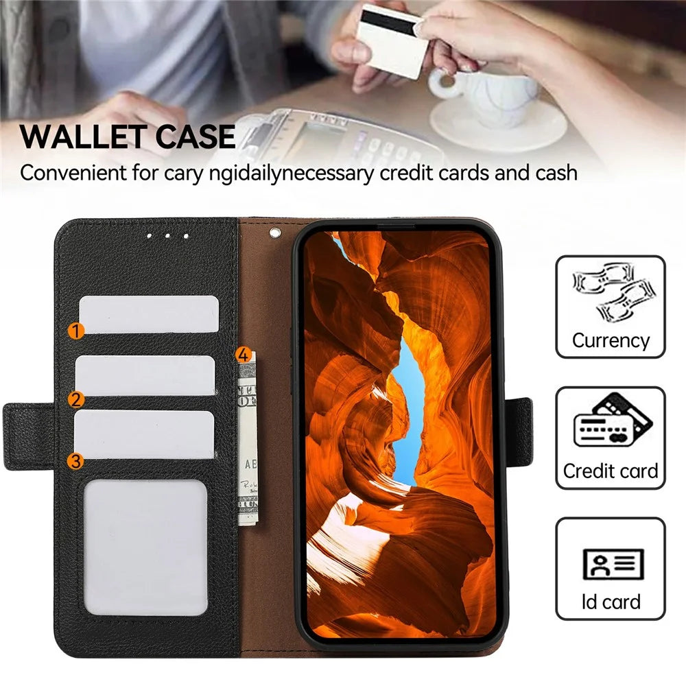 ABEEL For Samsung Galaxy A16 5G  /  4G Case Litchi Texture Leather RFID Blocking Phone Cover - Black - 5