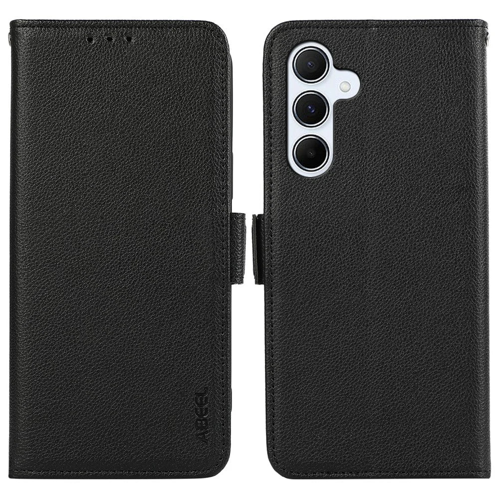 ABEEL For Samsung Galaxy S24 FE Case Litchi Texture Leather RFID Blocking Phone Cover - Black - 1