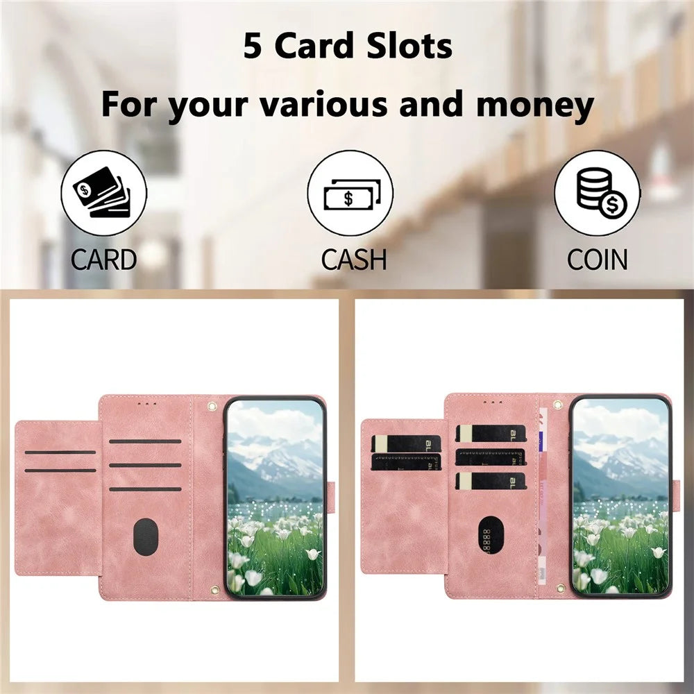 For Samsung Galaxy A33 5G Case Tulip Leather Phone Cover with 5 Card Slots Wallet - Pink - 3