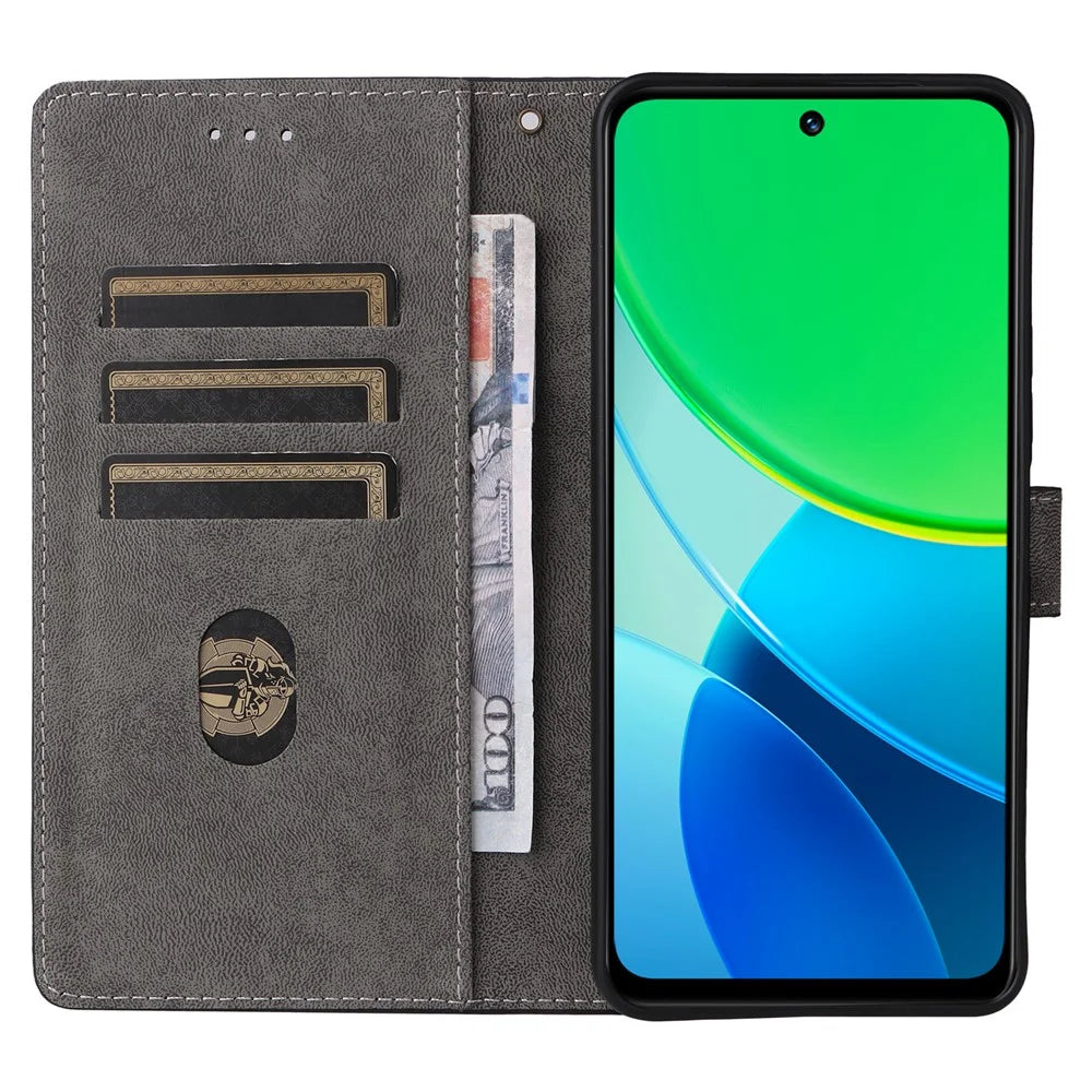 For vivo Y19s 4G / Y29 5G Wallet Case RFID Blocking PU Leather Cover Stand View - Black - 2