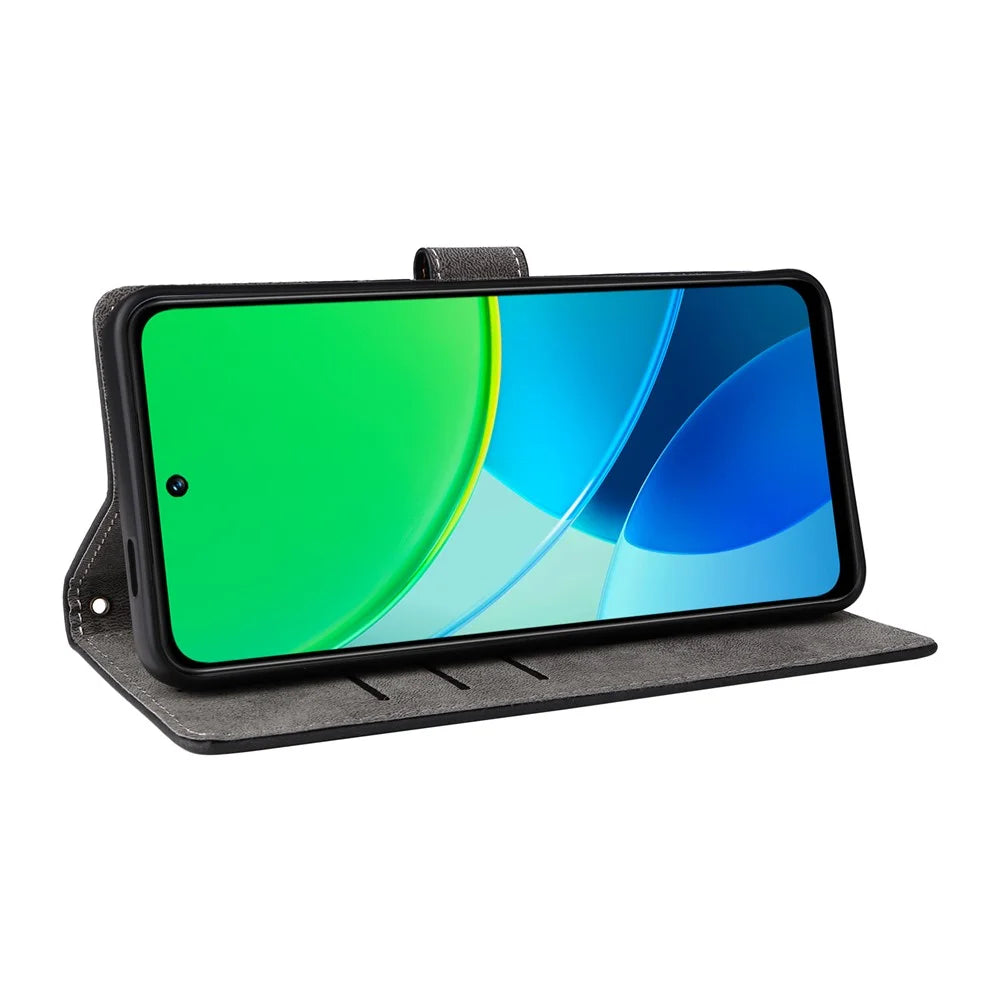 For vivo Y19s 4G / Y29 5G Wallet Case RFID Blocking PU Leather Cover Stand View - Black - 4