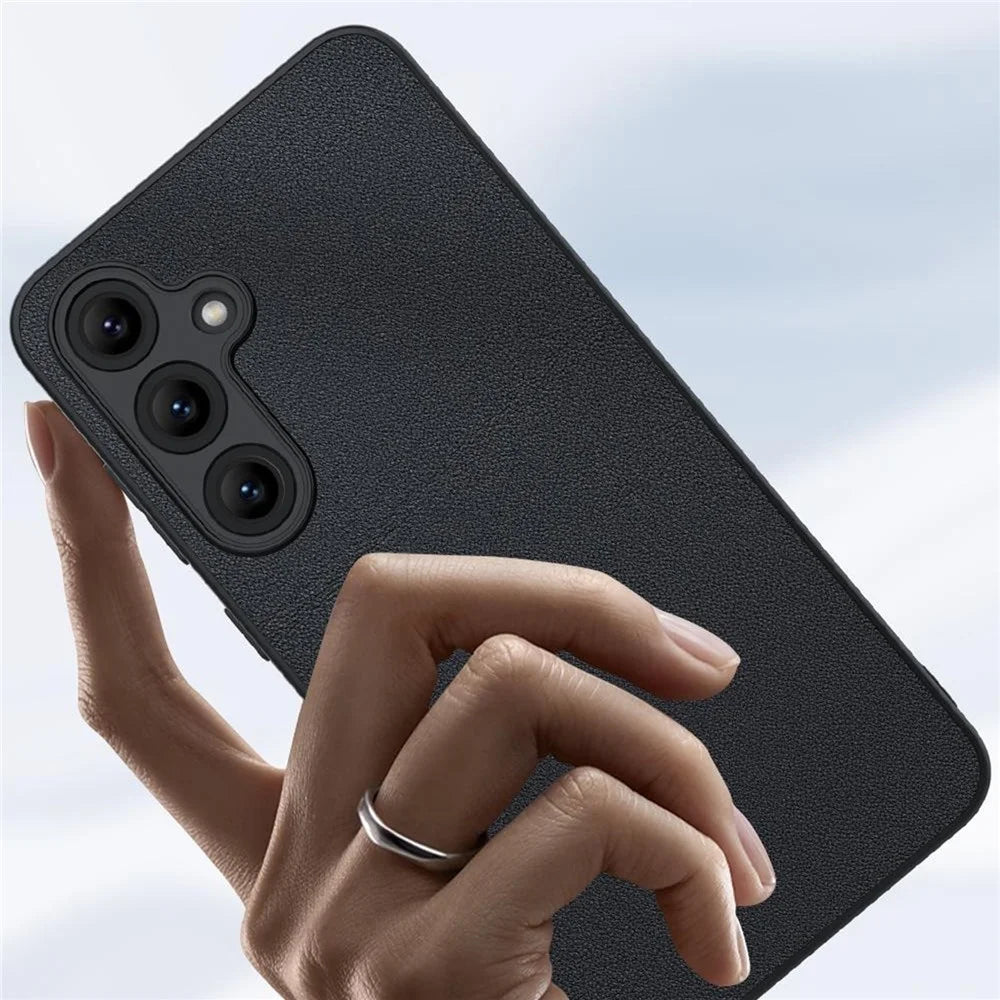 For Samsung Galaxy S24+ Case PU Leather Coated PC+TPU Anti-Drop Phone Cover - Black - 3