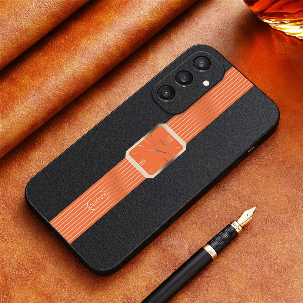KADEM For Samsung Galaxy S25 Case Leather+TPU+Acrylic Anti-Scratch Phone Cover - Orange - 2