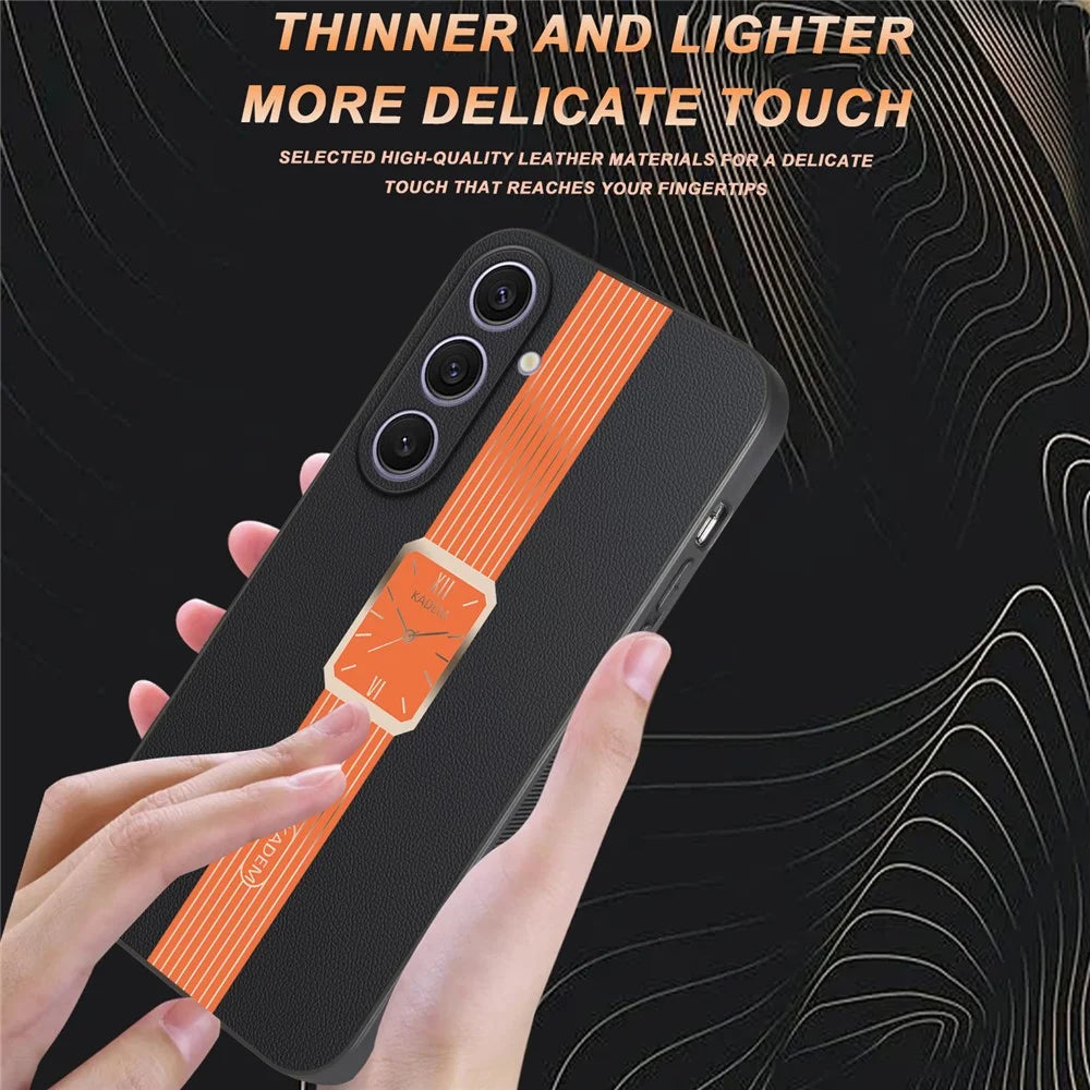 KADEM For Samsung Galaxy S25+ Case Leather+TPU+Acrylic Anti-Scratch Phone Cover - Orange - 4