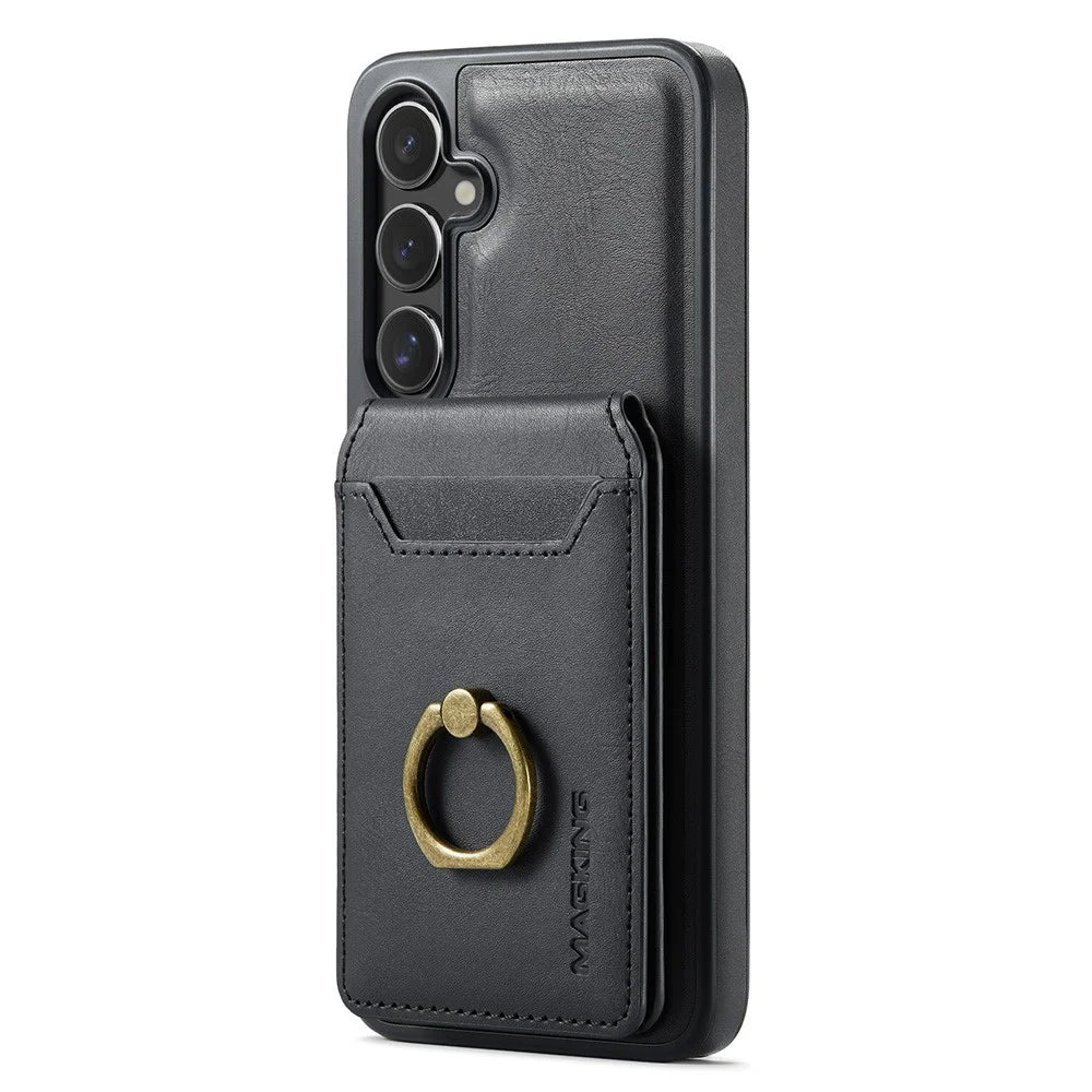 MAGKING K1 Series For Samsung Galaxy S24 Magnetic Case PC+TPU+PU Phone Cover with Card Holder - Black - 2