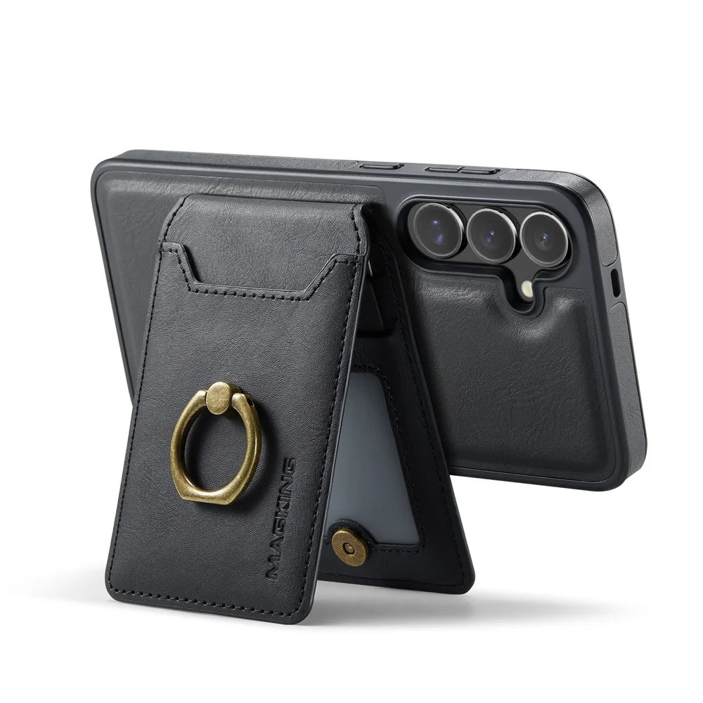 MAGKING K1 Series For Samsung Galaxy S24+ Magnetic Case PC+TPU+PU Phone Cover with Card Holder - Black - 7