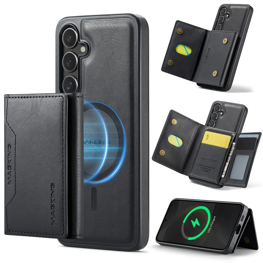 MAGKING K2 Series For Samsung Galaxy S24 Magnetic Case PC+TPU+PU Phone Cover - Black - 1