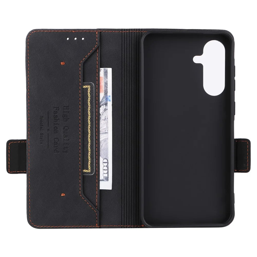 For Samsung Galaxy A36 5G Case Leather Wallet Flip Phone Cover with Hardware Decor - Black - 2