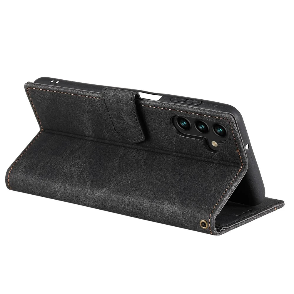 For Samsung Galaxy A36 5G Leather Case Splicing Stitching Wallet Stand Phone Cover with Strap - Black - 3