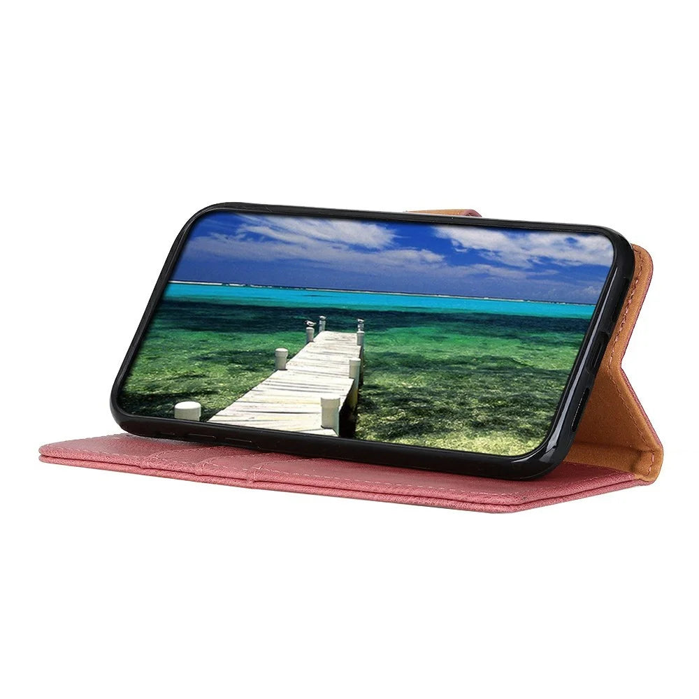 KHAZNEH For OnePlus 13 Wallet Case Cowhide Texture Leather Flip Phone Cover - Pink - 3