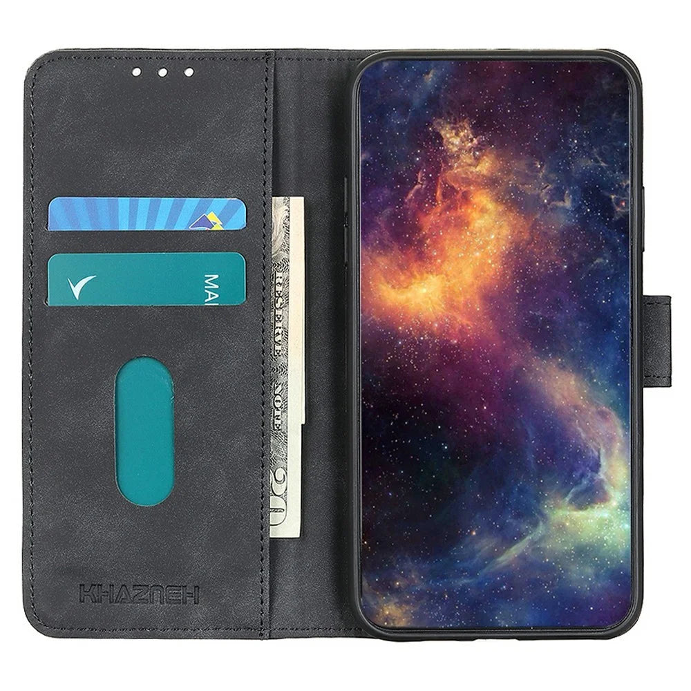 KHAZNEH For Google Pixel 9a Case PU Leather Retro Texture Phone Cover - Black - 3
