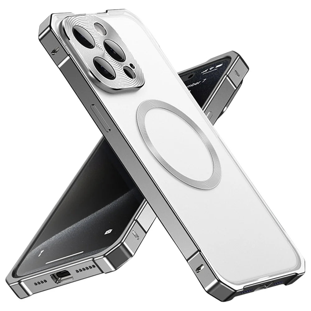 For iPhone 16 Pro Max Case Compatible with MagSafe Hard PC Metal Frame Frosted Phone Back Cover - Titanium Grey - 1