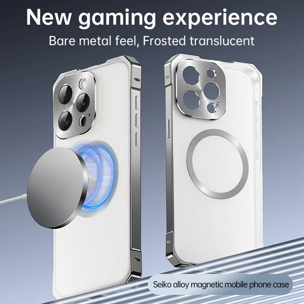 For iPhone 16 Pro Max Case Compatible with MagSafe Hard PC Metal Frame Frosted Phone Back Cover - Titanium Grey - 2