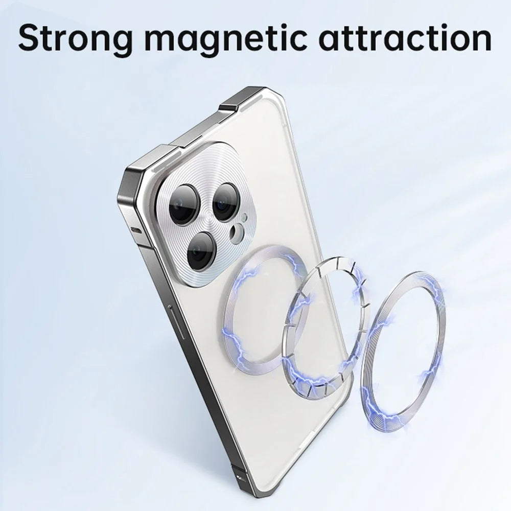 For iPhone 16 Pro Max Case Compatible with MagSafe Hard PC Metal Frame Frosted Phone Back Cover - Titanium Grey - 6
