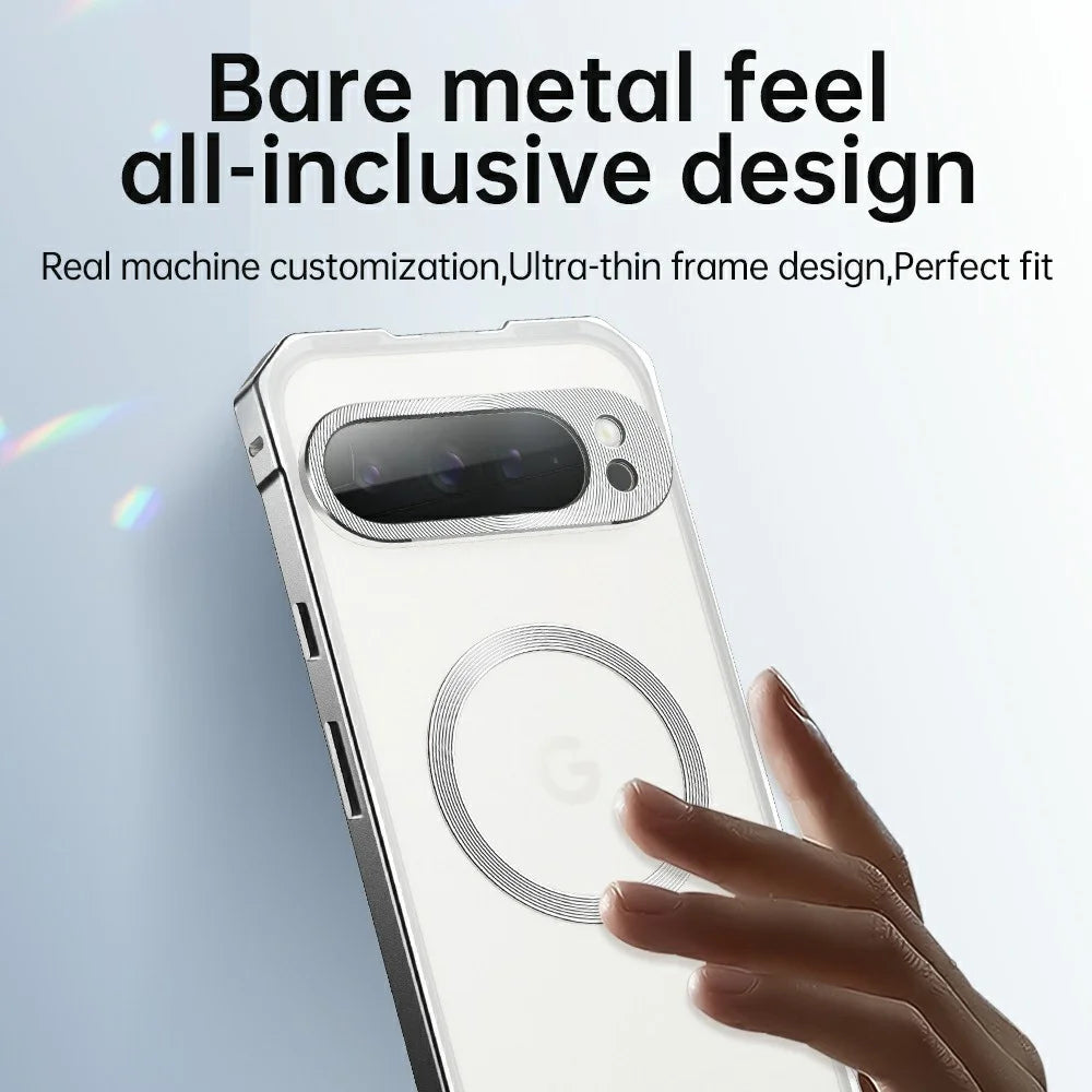 For Google Pixel 9 Magnetic Case Hard PC Metal Frame Frosted Phone Back Cover - Black - 4